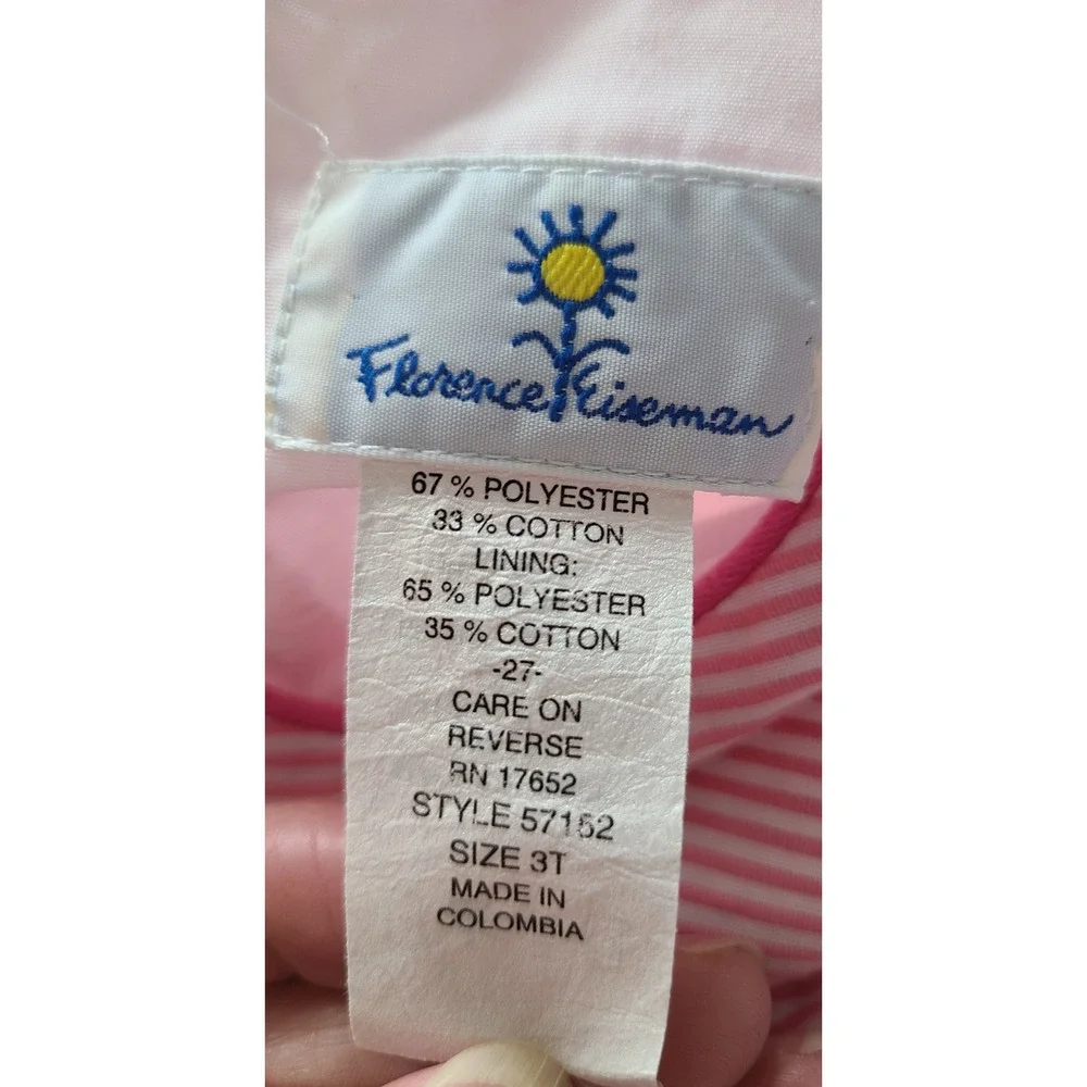 Florence Eiseman Girls 3T Pink Stripe Flower Applique Sleeveless Dress 57152